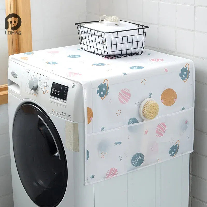 Color: light yellow - Refrigerator Dust Cover With Storage Bag Washable Multi-purpose Household Washing Machine Cabinet Dust Protection Cover