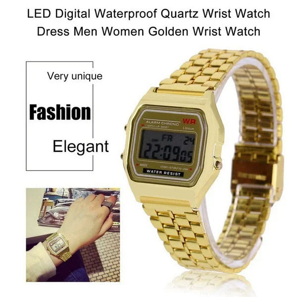 LED Digital Watch – Steel Strap Multifunction Sports Wristwatch