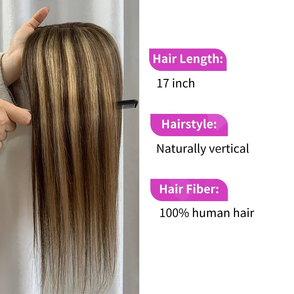 17 Straight Human Hair Topper, 10x12cm Base