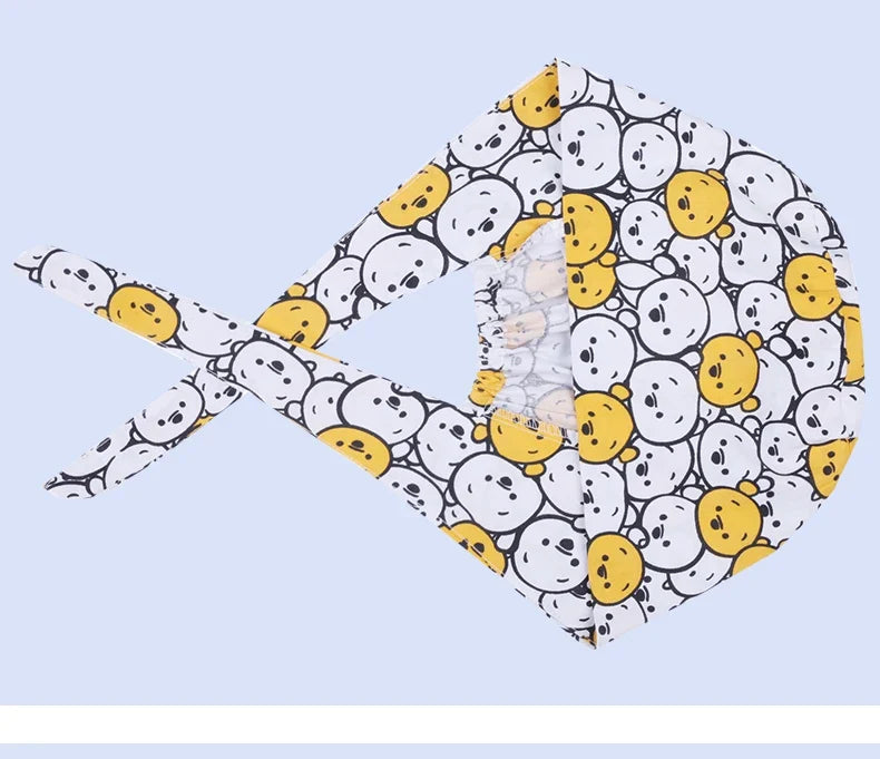 Cute Bear Print Surgical Caps for Long Hair