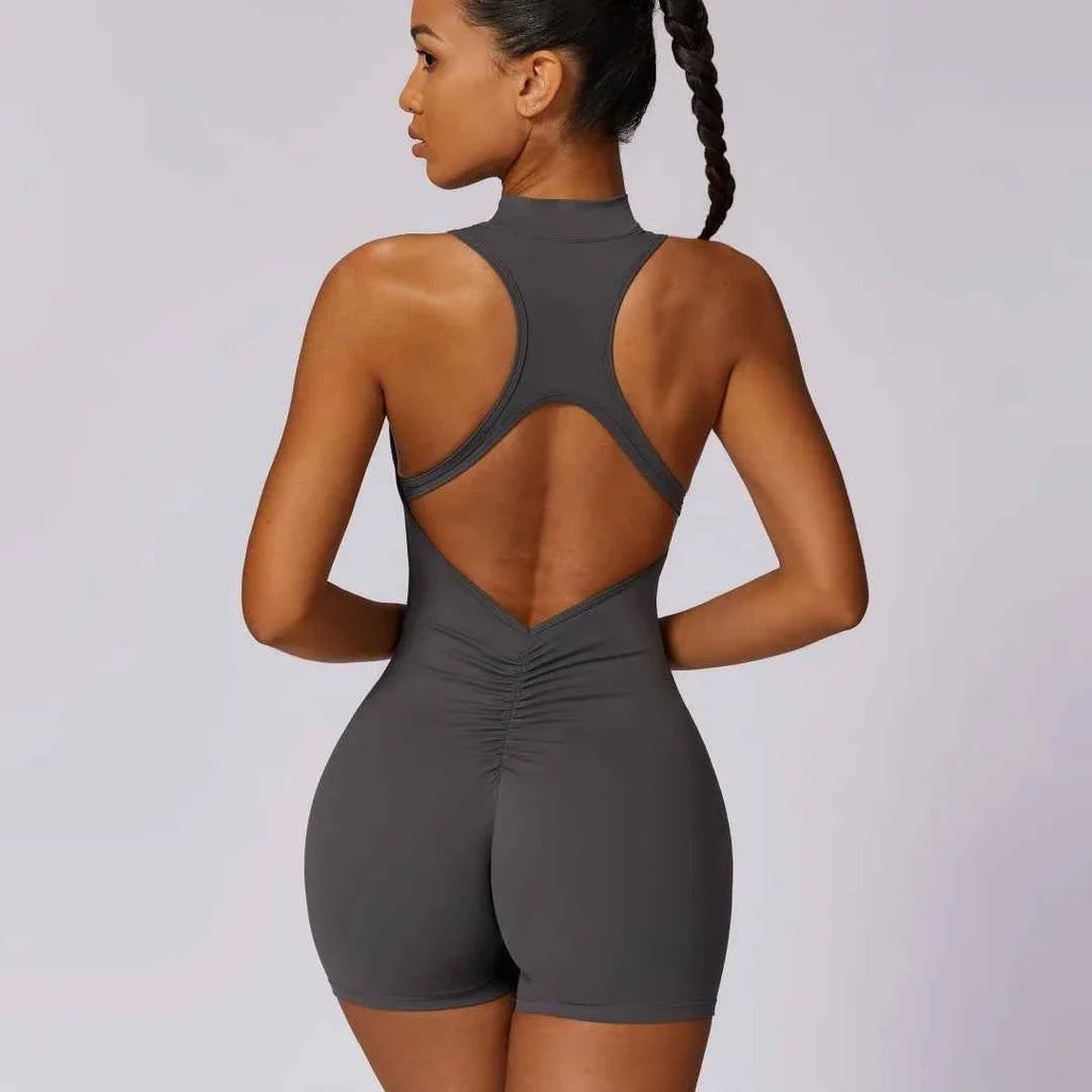 Backless Scrunch Yoga Jumpsuit Short Set Women