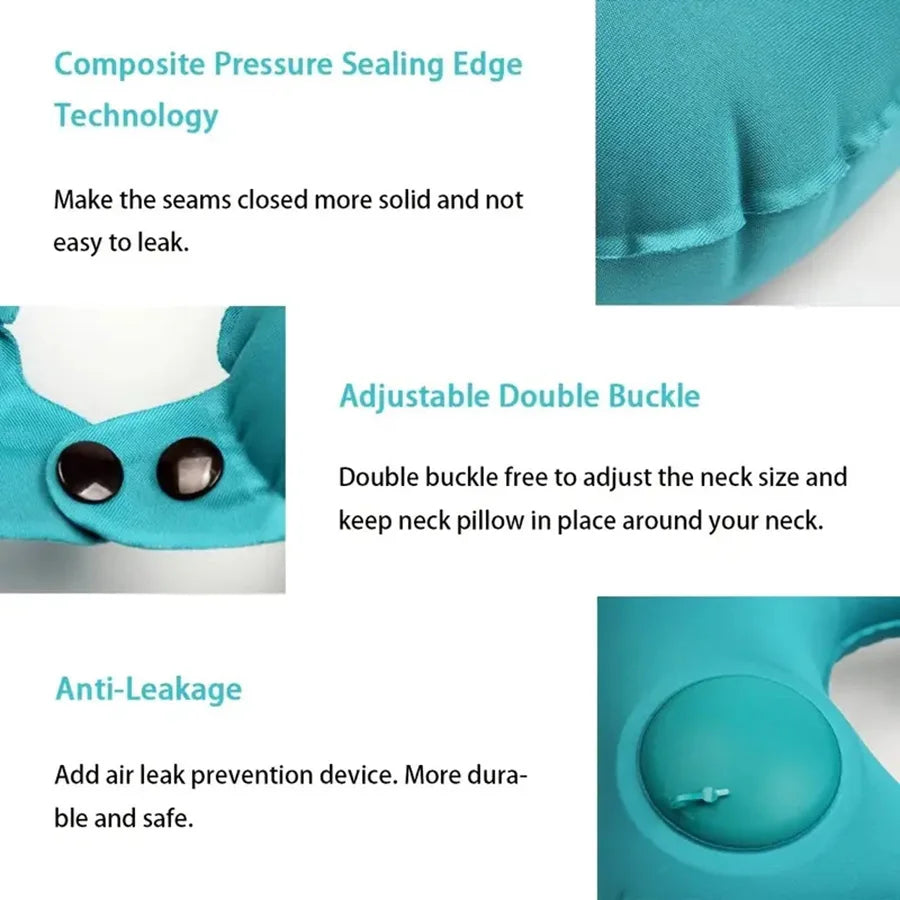 Portable Neck Pillow – Inflatable Flocking Travel Pillow