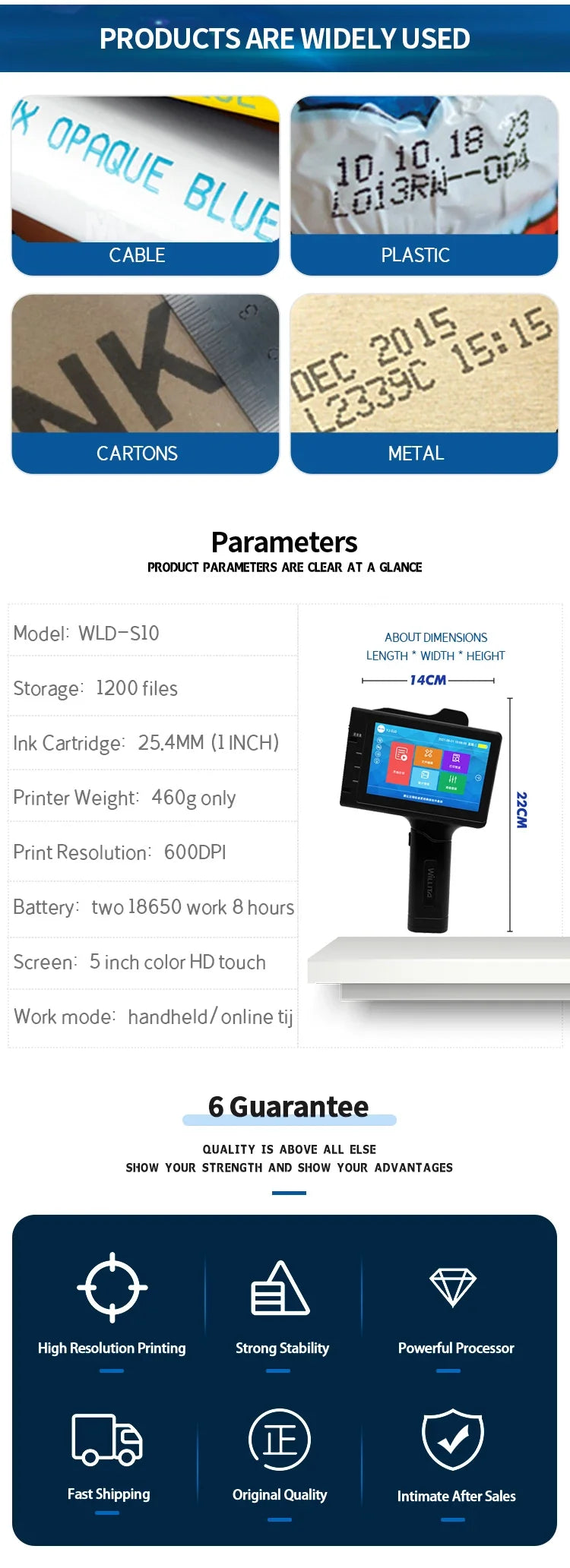 WILLITA 25.4mm Portable Handheld Inkjet Tij Printer Gun For Logo Expiry Date QR Barcode Batch Numbers Label Machine S10