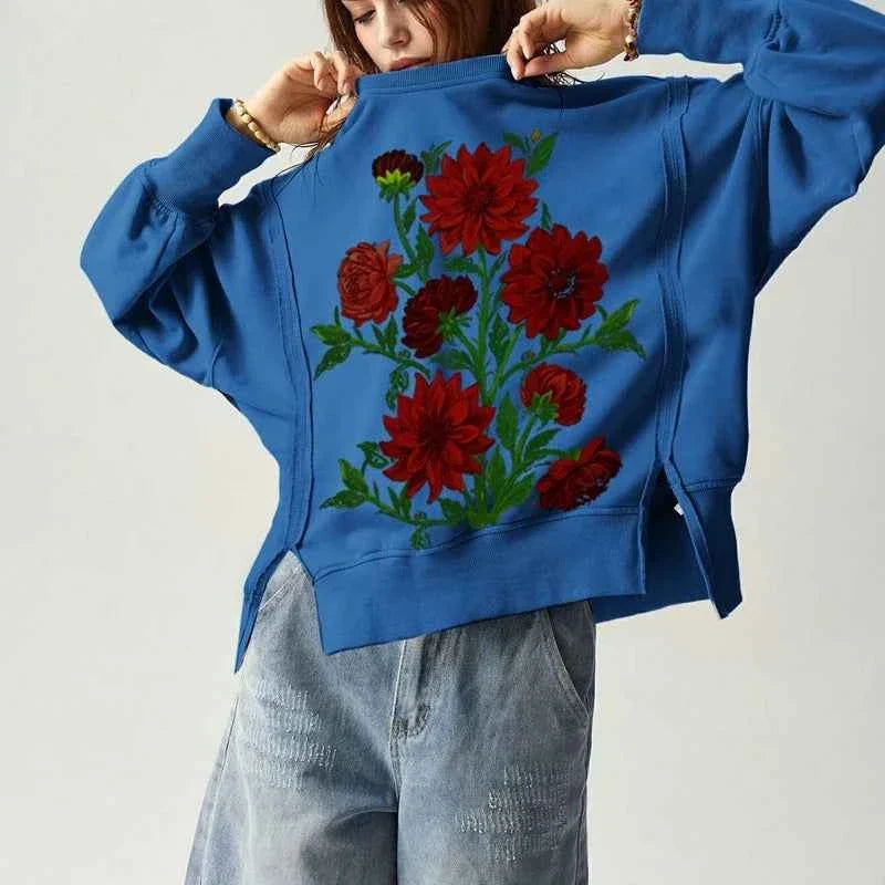 BlossomBlue Y2K Oversized Floral Sweatshirt
