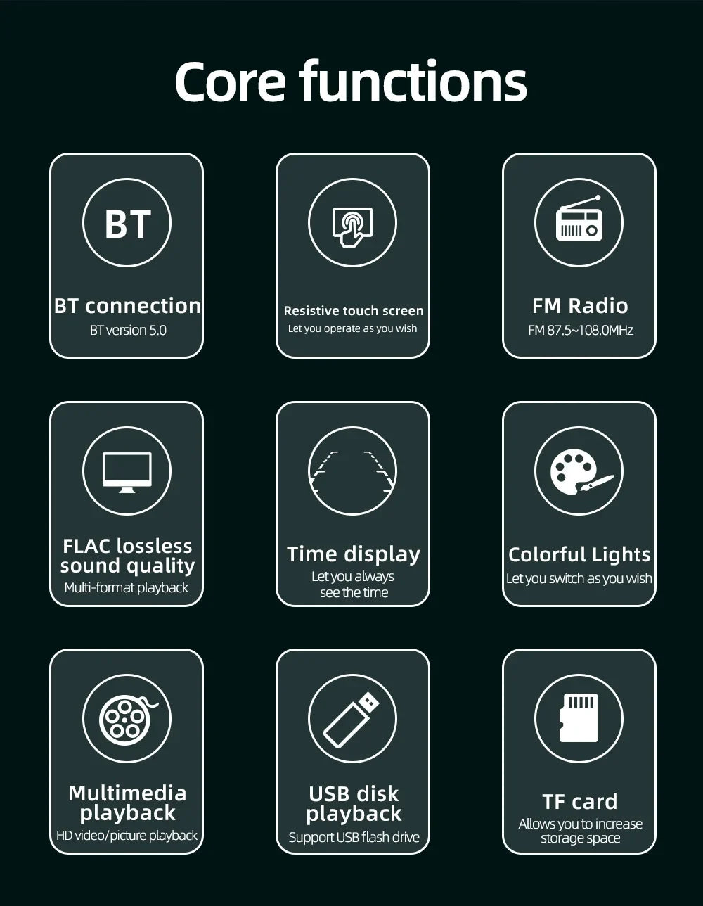 Touch Screen Car Radio, MP5 Player, Bluetooth, Hands Free, Audio, USB, TF, 7 Colors Lighting, Stereo System, Head Unit, 7805C