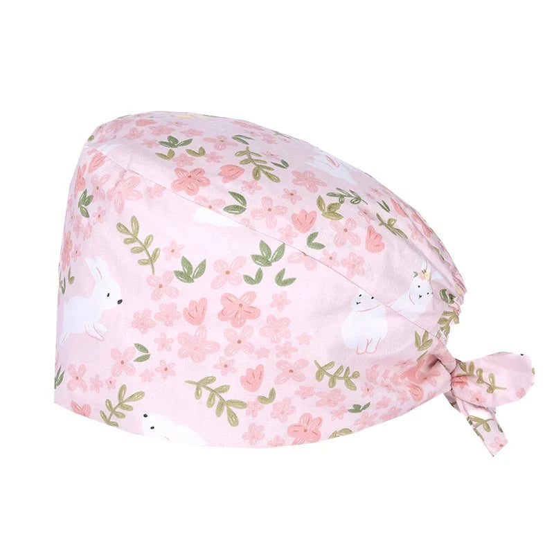 Cute Bear Print Surgical Caps for Long Hair