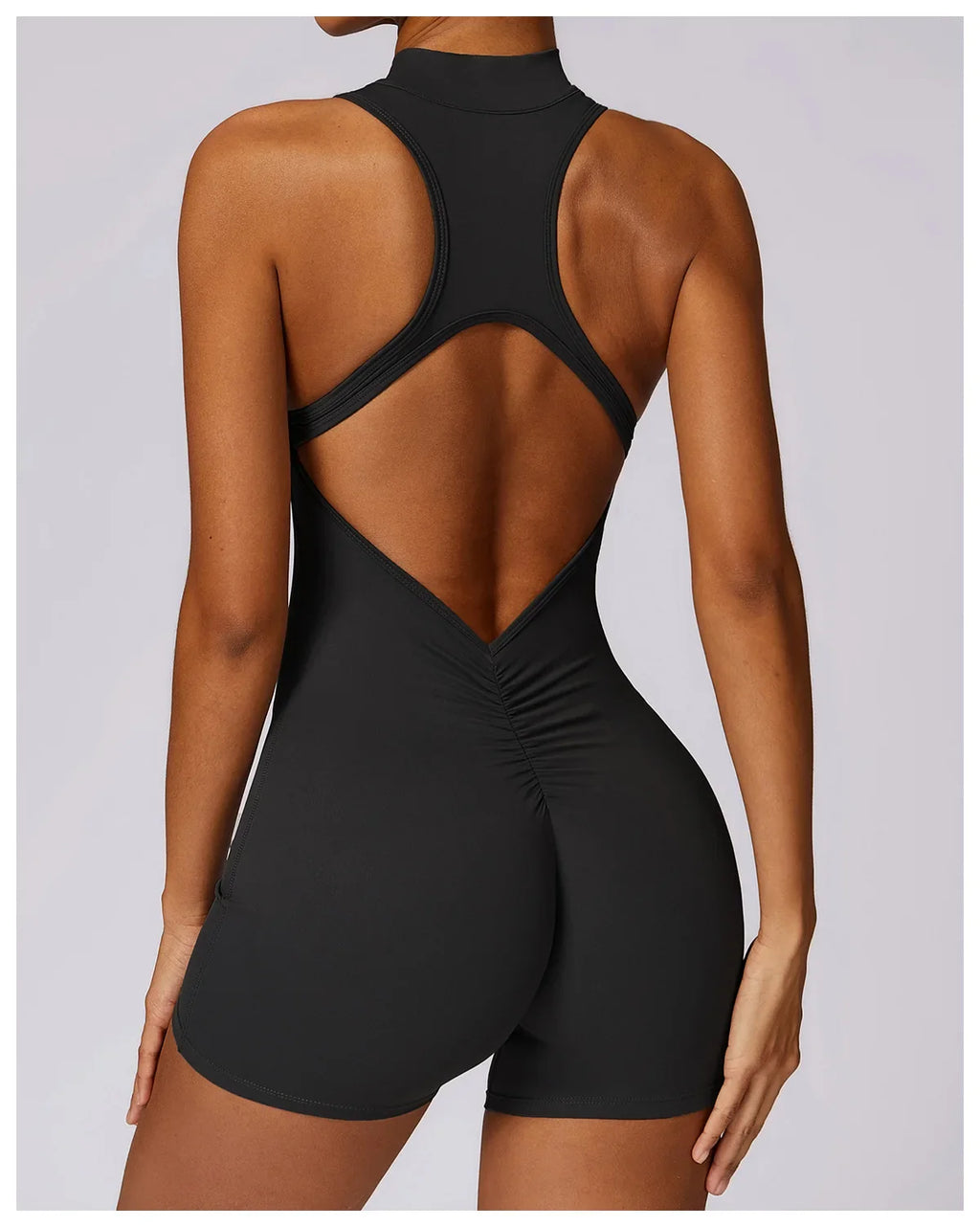 Backless Scrunch Yoga Jumpsuit Short Set Women