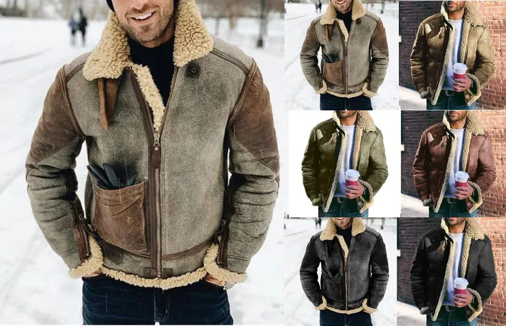 Mens Winter Jacket – Warm Motorcycle Biker Coat with Stand Collar