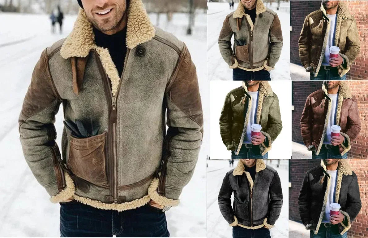 Mens Winter Jacket – Warm Motorcycle Biker Coat with Stand Collar