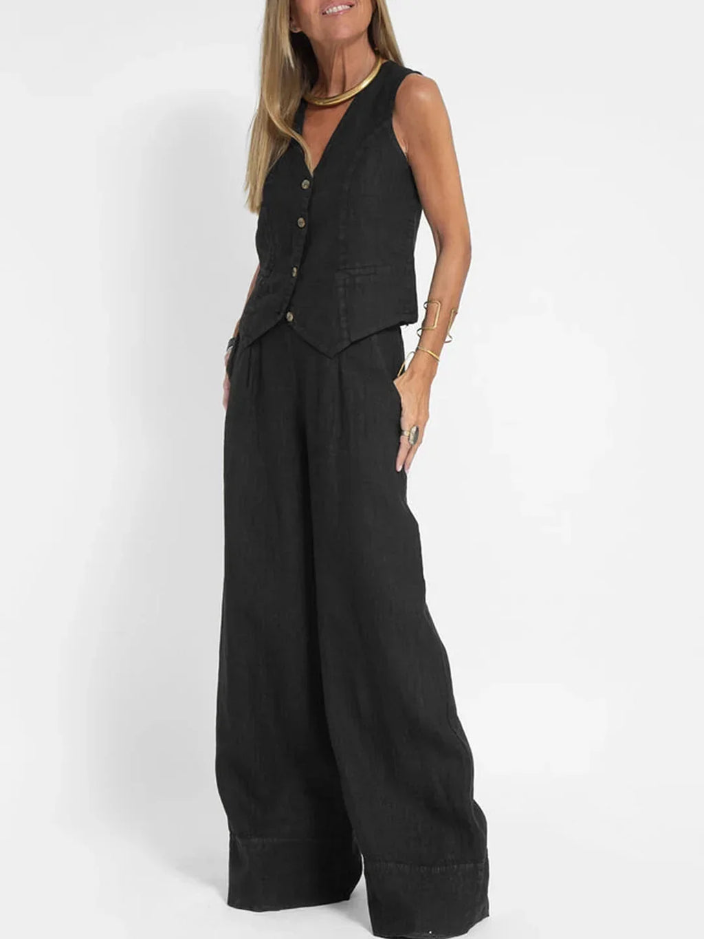 Women Sleeveless Vest – Colorblock Collage Pants Casual Suit