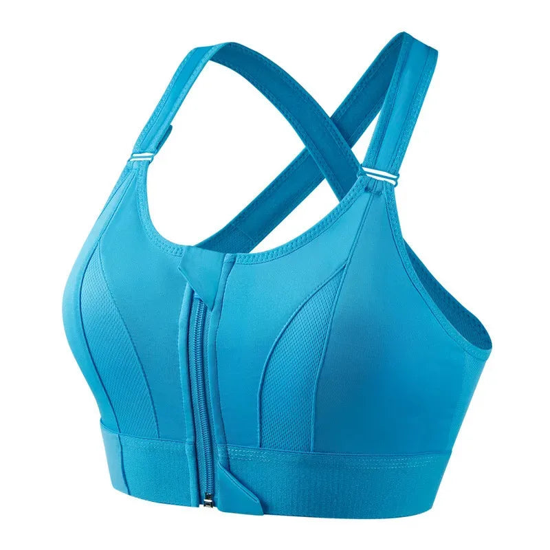 Front Zipper Adjustable Strap Athletic Bra