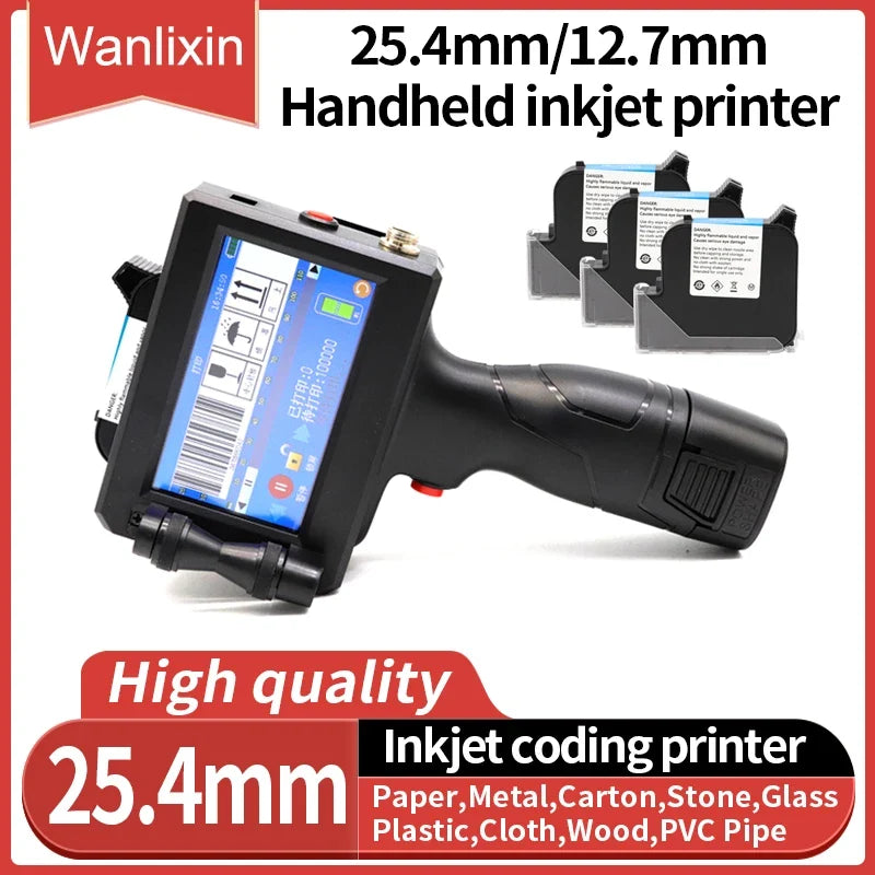 12.7mm 25.4mm Label Printer Handheld Inkjet Printer QR Bar Batch Code Date Number Logo Expiry Date Coding Machine Portable
