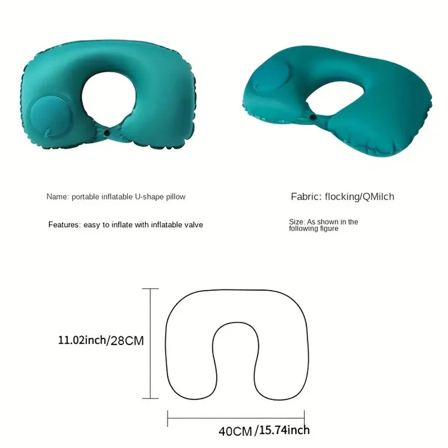 Portable Neck Pillow – Inflatable Flocking Travel Pillow