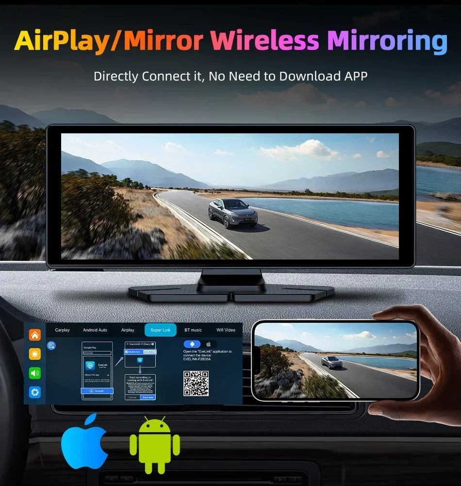 10.26'' Universal Portable Carplay Car Screen Wireless Carplay Screen Wireless Car Stereo Carplay Android Auto Car Touchscreen