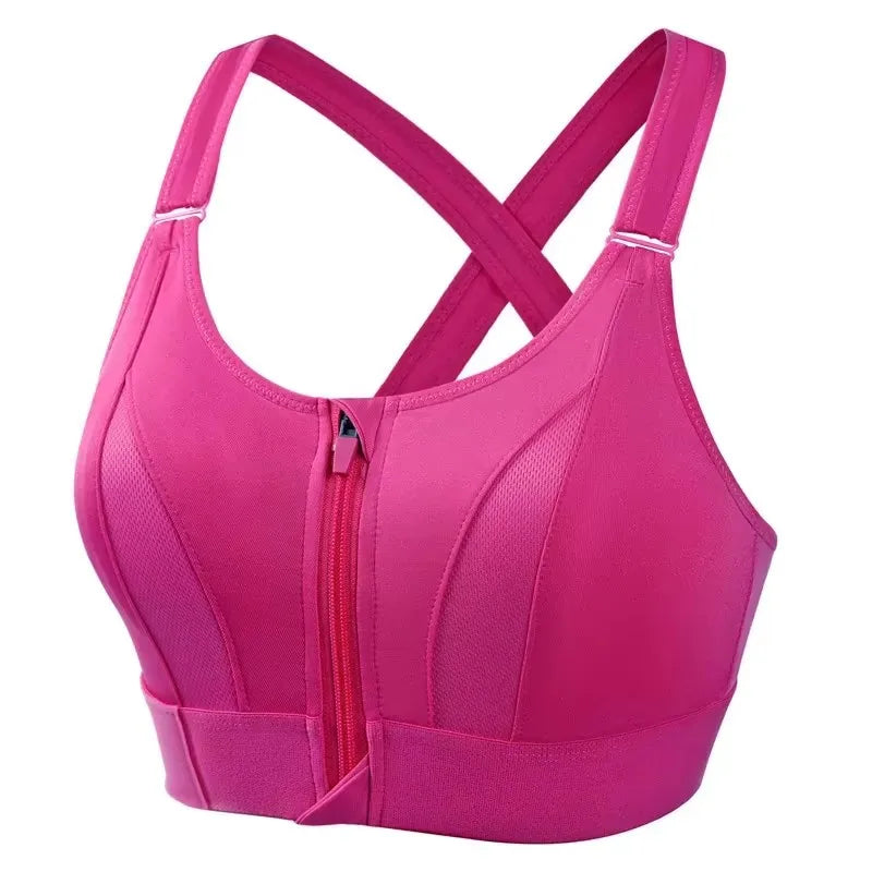 Front Zipper Adjustable Strap Athletic Bra