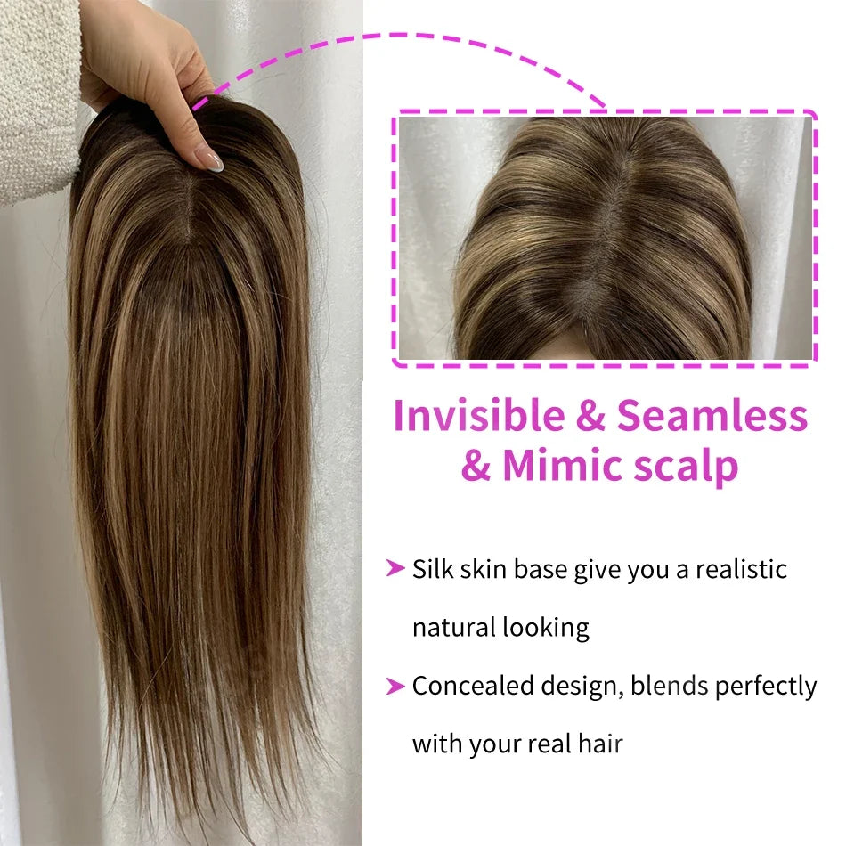 17 Straight Human Hair Topper, 10x12cm Base