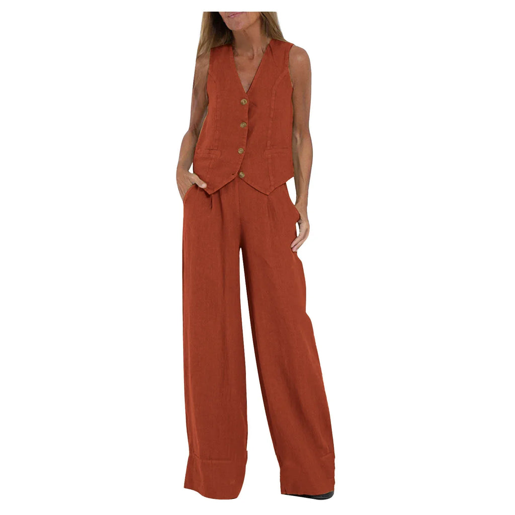 Women Sleeveless Vest – Colorblock Collage Pants Casual Suit