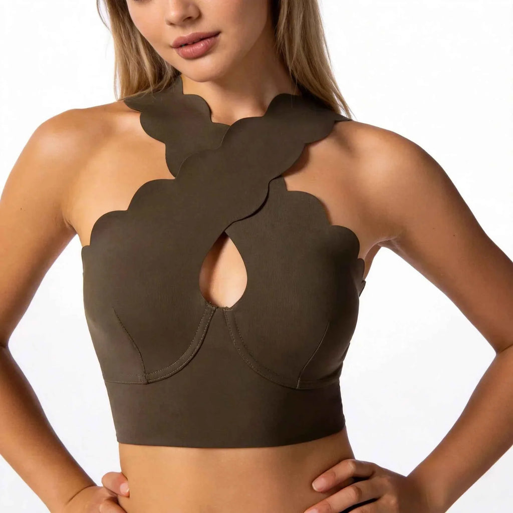 FUBEIKE Lace Cross Yoga Sports Bra Top