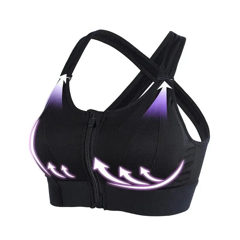 Front Zipper Adjustable Strap Athletic Bra
