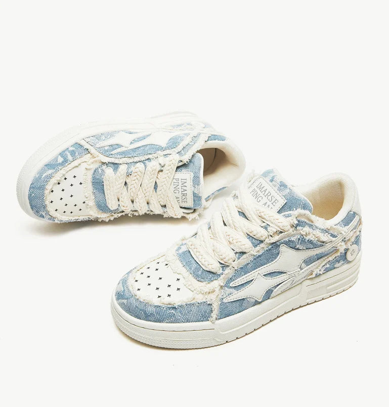 Retro Leather Tennis Sneakers – Casual Star Design