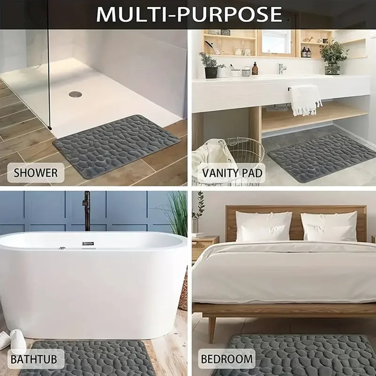 3D Non-Slip Bathroom Mat – Absorbent Cobblestone Embossed Bath & Door Floor Mat, Machine Washable & Quick Drying