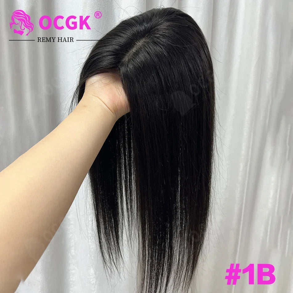 17 Straight Human Hair Topper, 10x12cm Base