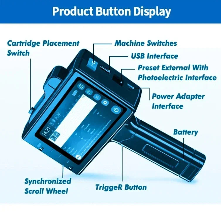WILLITA 25.4mm Portable Handheld Inkjet Tij Printer Gun For Logo Expiry Date QR Barcode Batch Numbers Label Machine S10