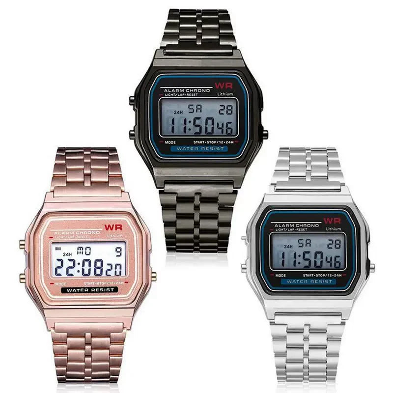LED Digital Watch – Steel Strap Multifunction Sports Wristwatch