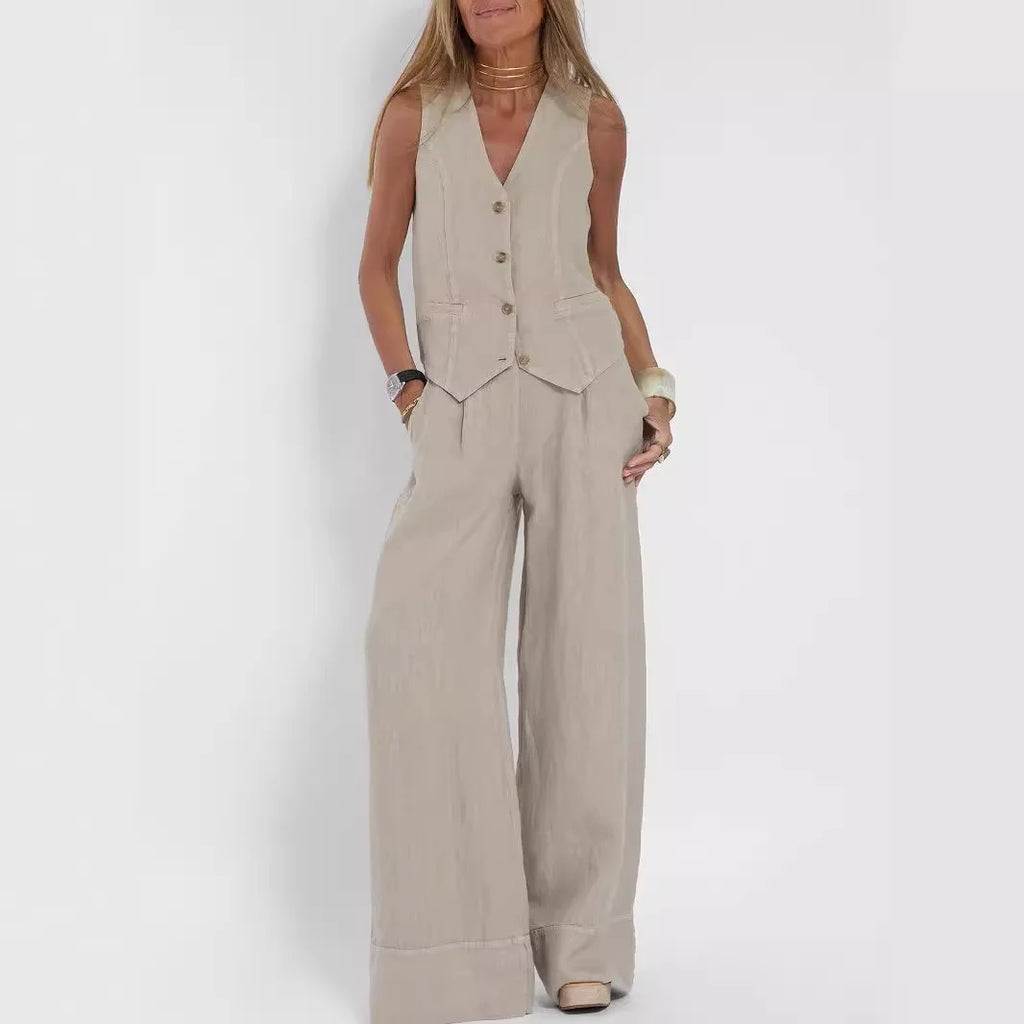 Women Sleeveless Vest – Colorblock Collage Pants Casual Suit