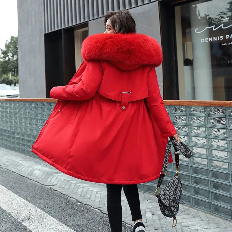 Women Winter Parka – Hooded Fur Collar Thick Warm Long Coat