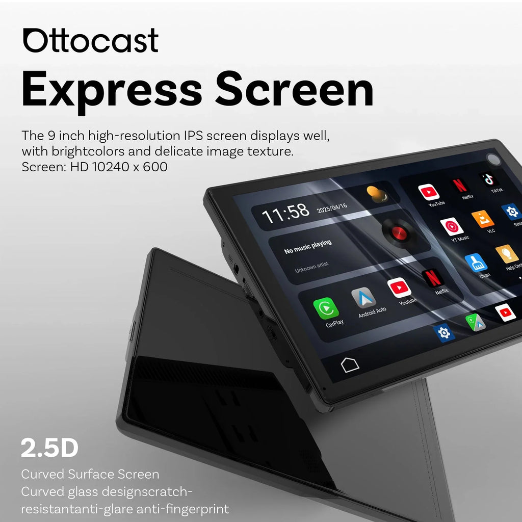 OTTOCAST CarPlay Screen 9.0" INCH 4K Car Touch Screen Wireless Carplay Android Auto Radio DVR GPS Video Built-in Youtube Netflix