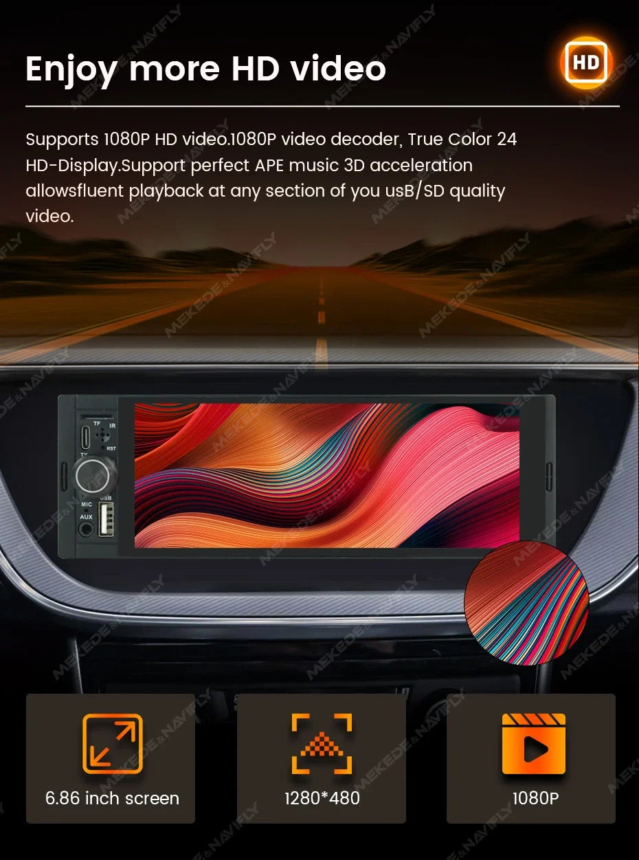 NaviFly 6.86" Touch Screen 1 Din Car Stereo Multimedia Player Wireless CarPlay Android Auto Universal 1DIN MP5 Player FM Radio