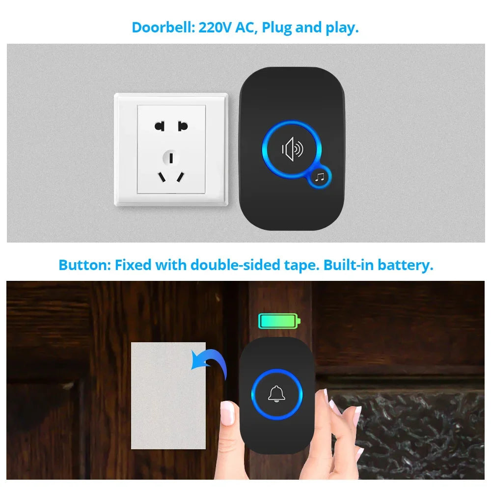 Wireless Doorbell FullHouse Waterproof Door Chime Kit Includes Push Button Transmitter and Plug In Receiver