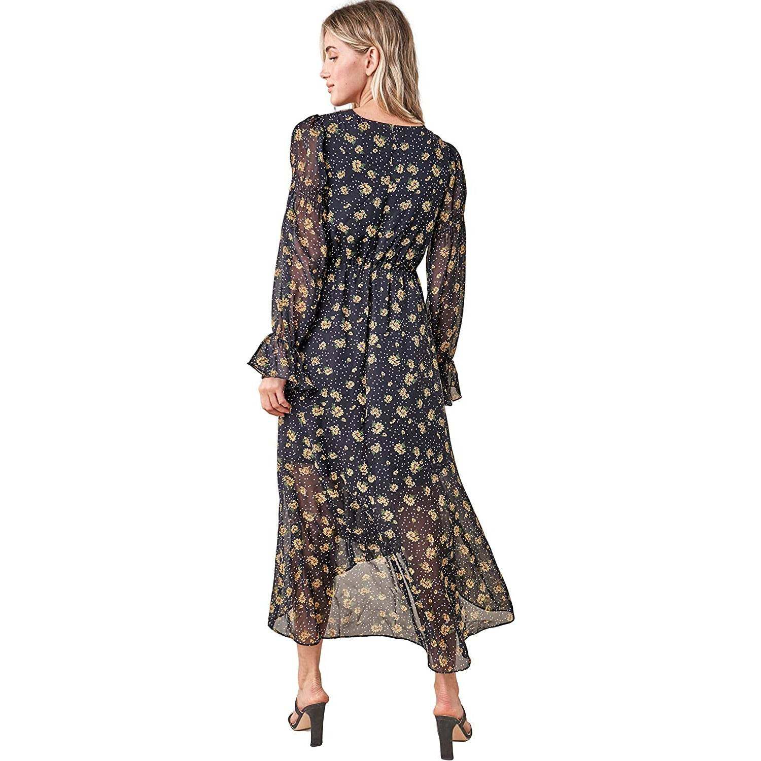 Sugarlips Women's Loving You Floral High Low Maxi Dress, Black-Multi, Small