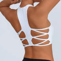 White High Neck Mesh Sports Bra Crop Top