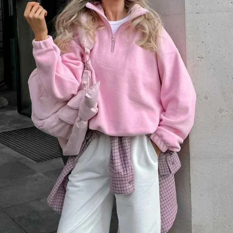 CozyPink Lamb Fleece Women's Zipper Hoodie