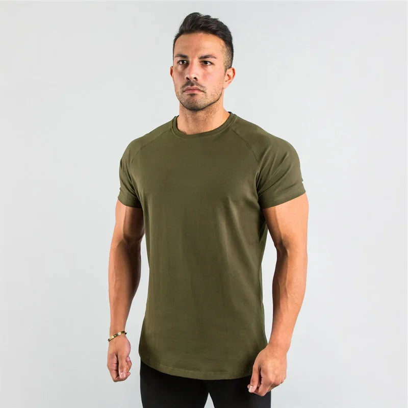 Cotton Plain Tops Tees Fitness Mens