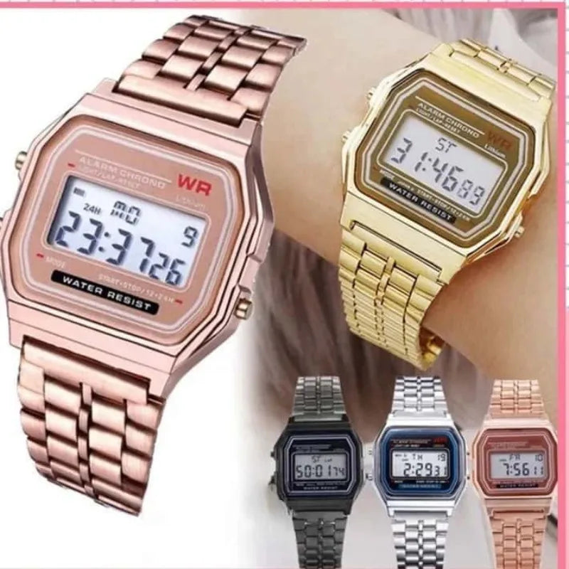 LED Digital Watch – Steel Strap Multifunction Sports Wristwatch