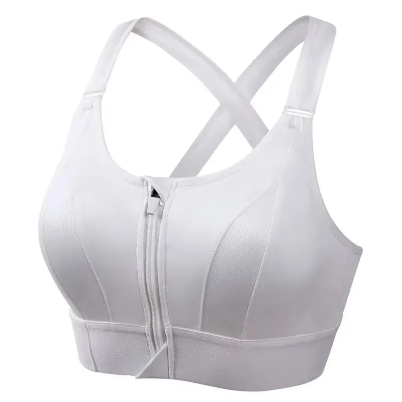 Front Zipper Adjustable Strap Athletic Bra