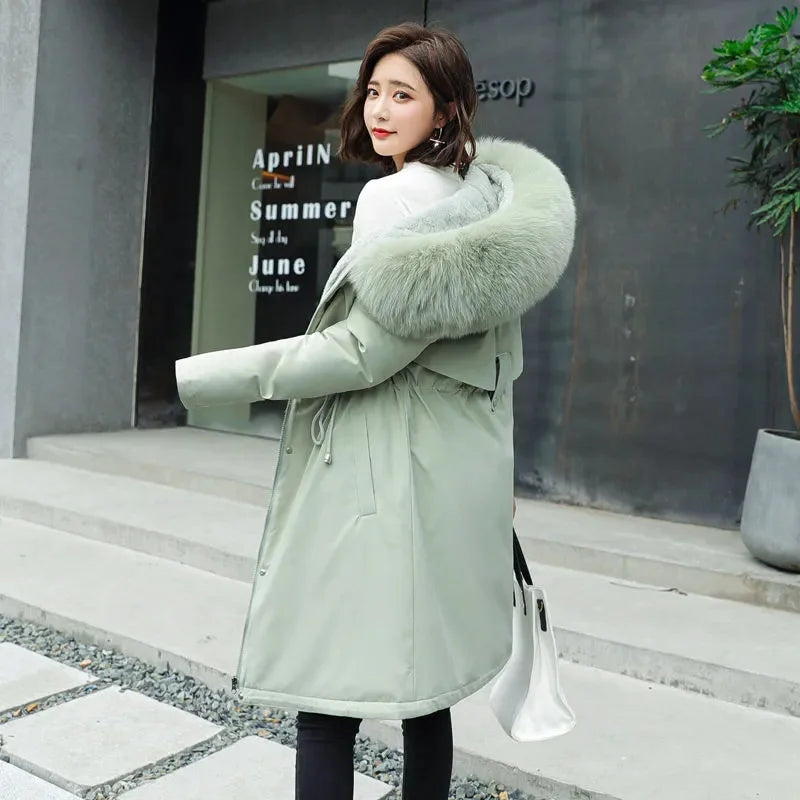 Women Winter Parka – Hooded Fur Collar Thick Warm Long Coat