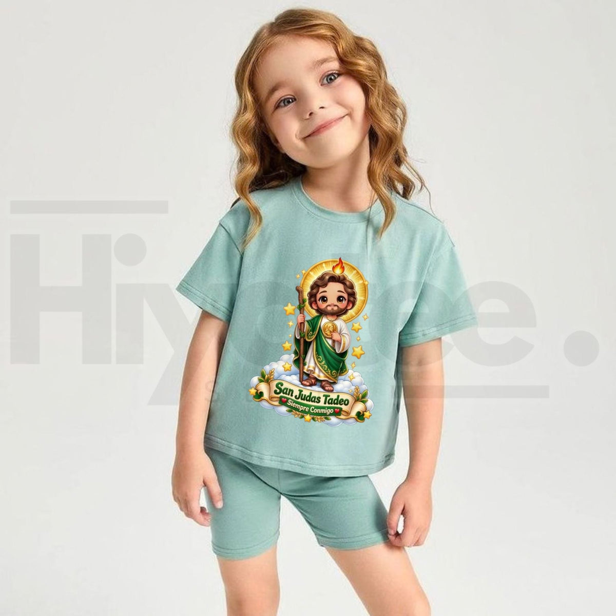 San Judas Tadeo Siempre Conmigo Kids T-Shirt – Cute Chibi Saint Jude Cloud Graphic Tee