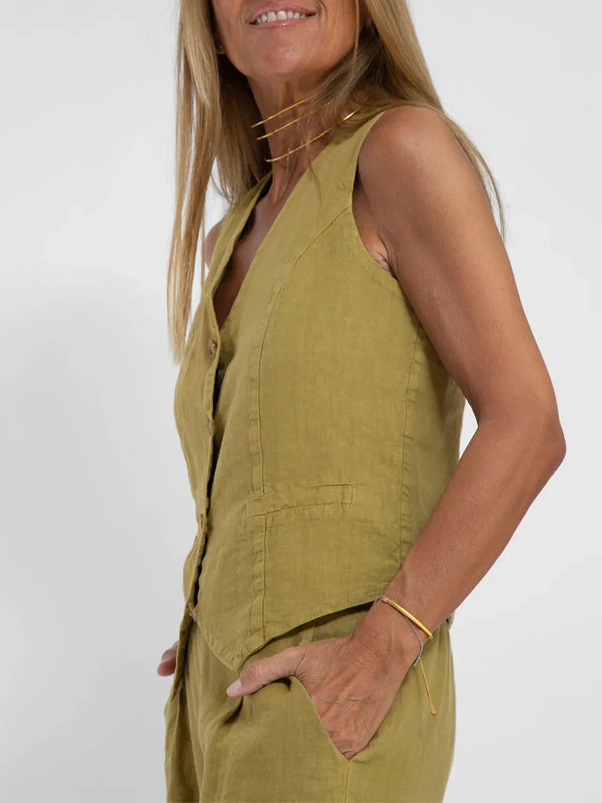 Women Sleeveless Vest – Colorblock Collage Pants Casual Suit