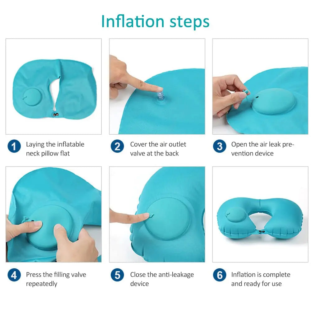 Portable Neck Pillow – Inflatable Flocking Travel Pillow
