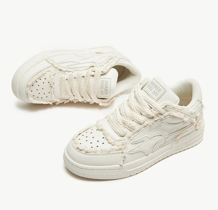 Retro Leather Tennis Sneakers – Casual Star Design