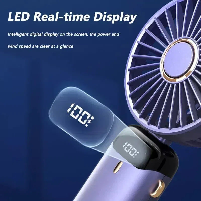 Color: Dark Green - Handheld Mini Fan 3000mAh Foldable Portable Neck Hanging Fans 5 Speed USB Rechargeable Fan with Phone Stand and Display Screen