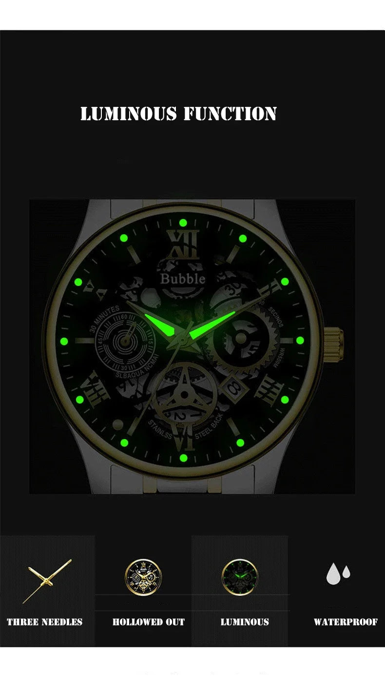 UTHAI Watch for Men – Luxury Quartz Waterproof Hollow Wristwatch