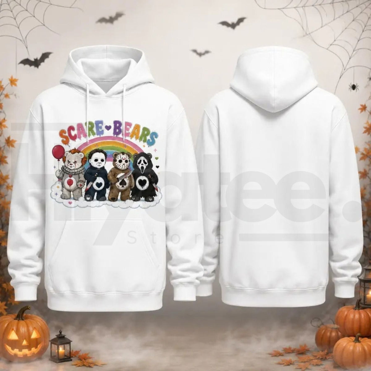 Scare Bears Cute Halloween Graphic Hoodie – Spooky Pastel Goth Unisex Pullover