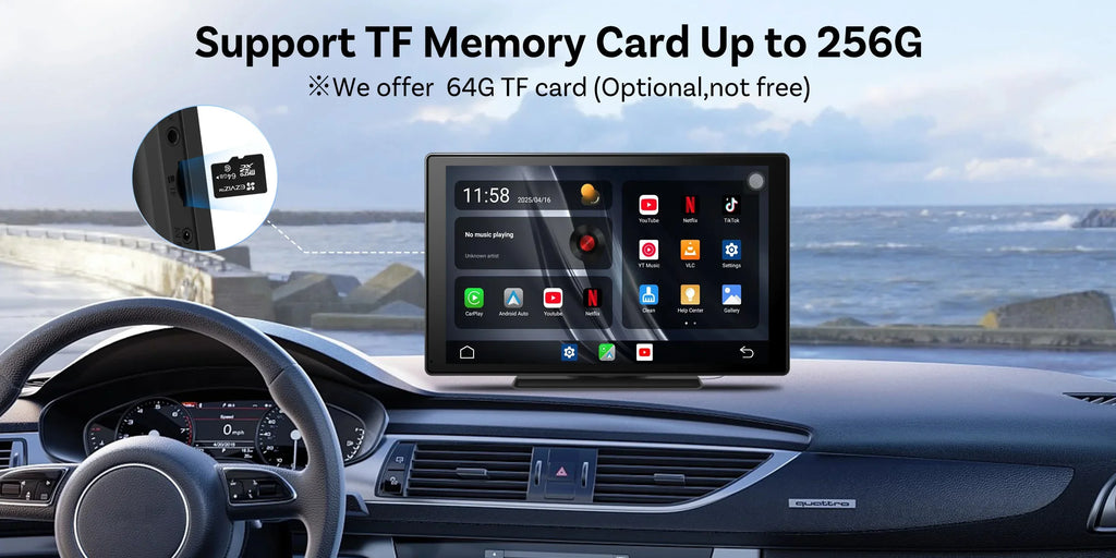 OTTOCAST CarPlay Screen 9.0" INCH 4K Car Touch Screen Wireless Carplay Android Auto Radio DVR GPS Video Built-in Youtube Netflix