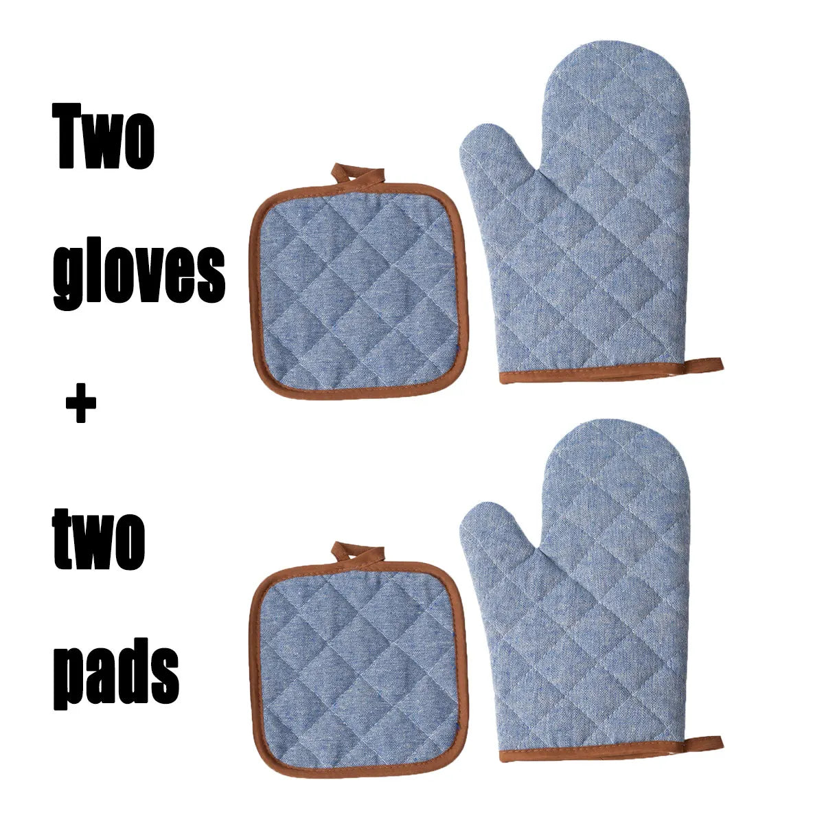 Anti Scald Oven Gloves Set | Cotton Lined Thick Kitchen Gloves with Red Checkered Design