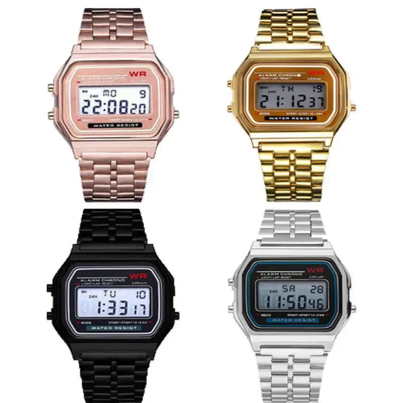 LED Digital Watch – Steel Strap Multifunction Sports Wristwatch